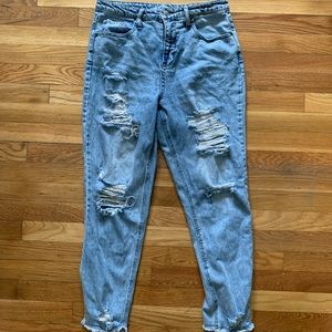 High-Waisted Ripped Boyfriend Jeans